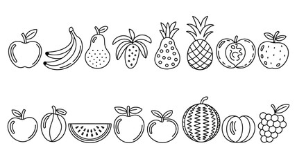 fruit line drawing illustration with apples bananas pineapples and berries © MdRafiqul