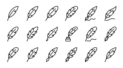 Fototapeta premium Collection of quill pen feather icons.