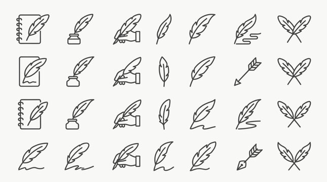 Collection of feather quill icons.