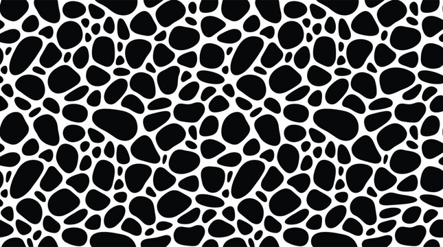Seamless pattern of interlocking black organic pebble shapes on a white background, for surface texture and