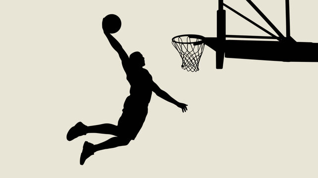 basketball player silhouette dunking on hoop and net