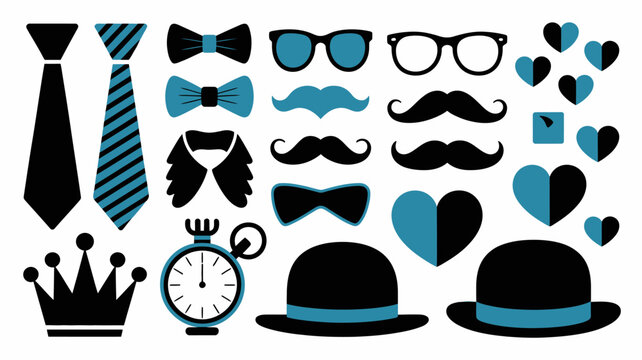 collection of stylized black and teal fashion accessories and objects