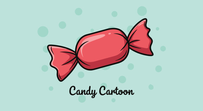 Single piece of red wrapped candy illustrated in a cute cartoon style against a light green background with dots.