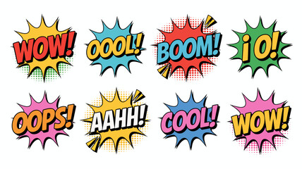 comic book speech bubbles with colorful halftone backgrounds © MdRafiqul