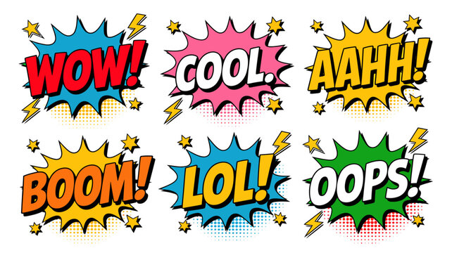 comic book speech bubbles with text colorful pop art style
