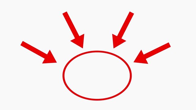 Focus point: Four red arrows pointing towards a central oval shape, symbolizing focus, direction, or emphasis.