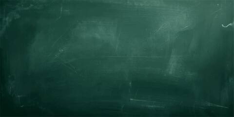 An empty, aged blackboard with chalk on a dark, textured grunge wall backdrop © RABBANU