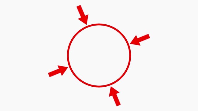 Four Red Arrows Pointing Inward Toward a Circle: A simple yet powerful graphic illustrating the concept of convergence, focus, or pressure from multiple directions towards a central point.