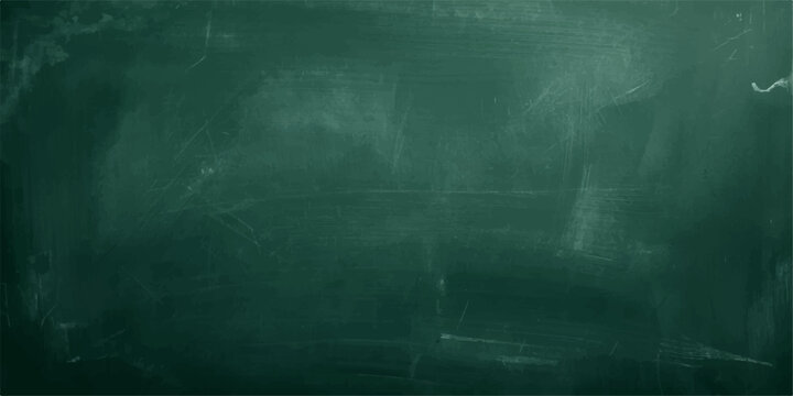 An empty, aged blackboard with chalk on a dark, textured grunge wall backdrop