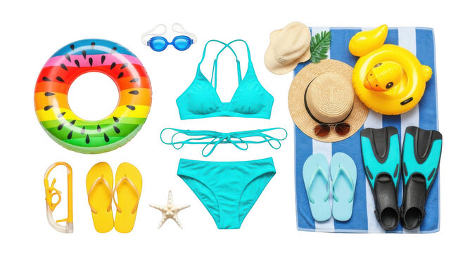 Summer vacation accessories isolated on transparent background