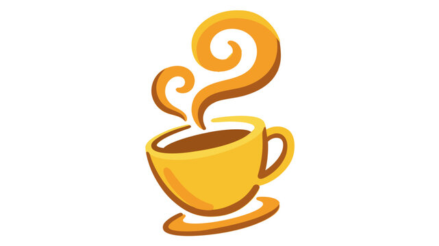Vivid amber mug of hot caffeinated beverage with aromatic steam wisps, minimalist line art for coffee shop identities, morning ritual graphics, and roadside refreshment menus.