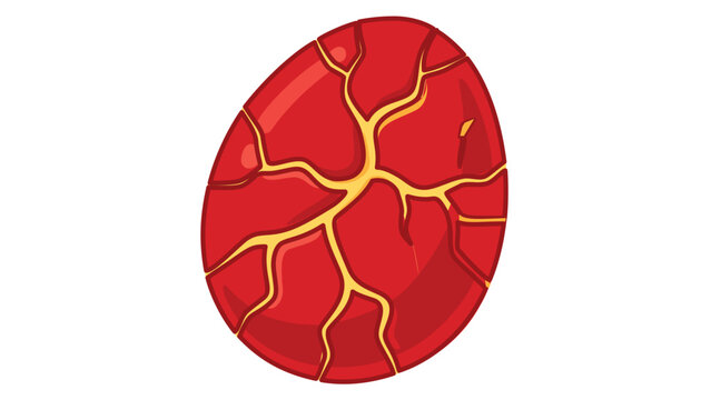 Red dragon egg vector icon with glowing yellow cracks, fantasy lava stone gemstone illustration with editable stroke, adjustable line weight, customizable stroke, thin line for game design.