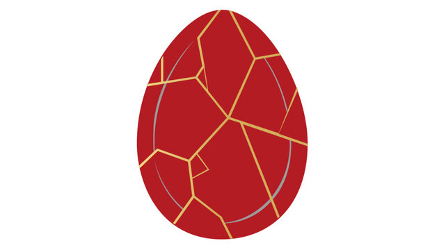 A creative red gemstone egg vector illustration with golden geometric lines and mosaic patterns on a white background, perfect for luxury jewelry branding, fantasy gaming, or Easter decor.