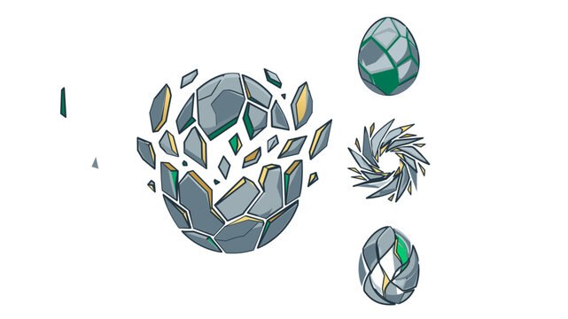 Creative vector illustration of a shattered stone egg and crystal vortex with editable stroke. This customizable icon features an adjustable stroke, stroke weight, and line weight for thin or thick