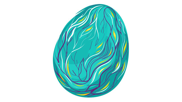 Fantasy dragon egg vector icon with intricate teal and violet line art, featuring an editable stroke for customizable line weight; a creative colorful illustration on a white background.