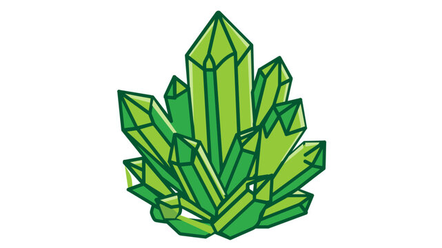 Green Crystal Cluster Vector Icon Illustration of Kunzite Gemstone with Editable Stroke, Adjustable Stroke Weight, Customizable Thin Line Weight, Mineral Quartz Jewelry Design Element on White