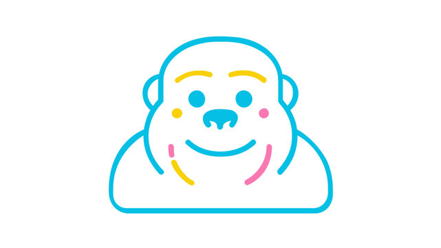 Creative and colorful line vector icon of a friendly chupacabra mythical creature on a white background, featuring vibrant blue outlines with yellow and pink accents for a playful character design