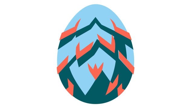 Colorful vector icon illustration of a stylized dragon egg with geometric patterns in light blue, dark teal, and coral, isolated on a white background for fantasy gaming and mythical storytelling.