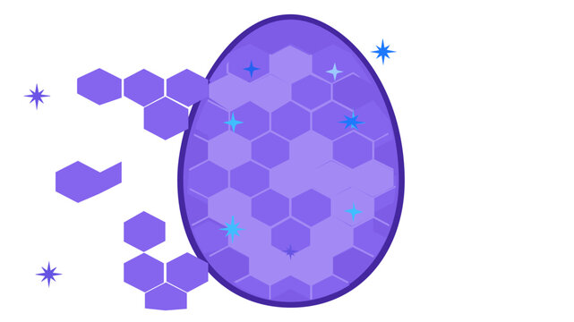 Creative purple dragon egg vector icon featuring a geometric hexagonal honeycomb pattern and glowing magical sparkles, ideal for fantasy gaming, mystical themes, and gemstone illustrations.