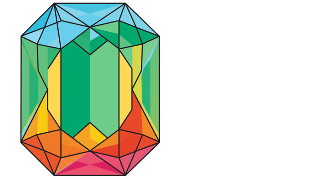 Dazzling polychromatic faceted jewel vector artwork with modifiable border thickness and adaptable stroke styling &mdash; a striking luxury mineral icon rendered in turquoise tones with prismatic light