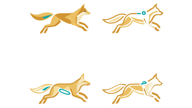 Angular sprinting canine graphic with flexible contouring paths. Includes modifiable thicknesses and slender wireframe aesthetics for contemporary corporate symbols and identity marks.