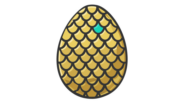 A creative and colorful line vector icon of a golden dragon egg with intricate scales and a single teal accent scale, isolated on a white background for fantasy game design and illustration.