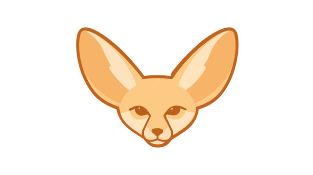 Simple geometric desert canine face with oversized auditory sensors; sleek contours and toasted hues set against ivory, perfect for fauna emblems, arid region avatars, and environmental motifs.