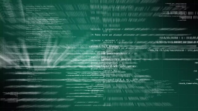 Digital Code Stream: Abstract representation of flowing computer code with a green-tinted background and light streaks, suggesting data transfer and technological advancement.