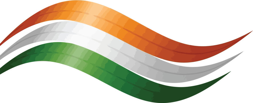 Waving indian flag ribbon saffron white and green stripes national symbol isolated on transparent background