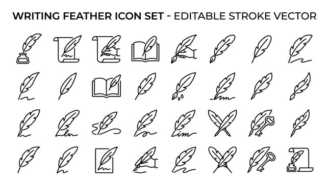 Writing Feather Icon Set Vector.