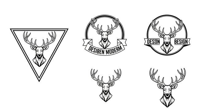 Deer head with antlers logo designs.