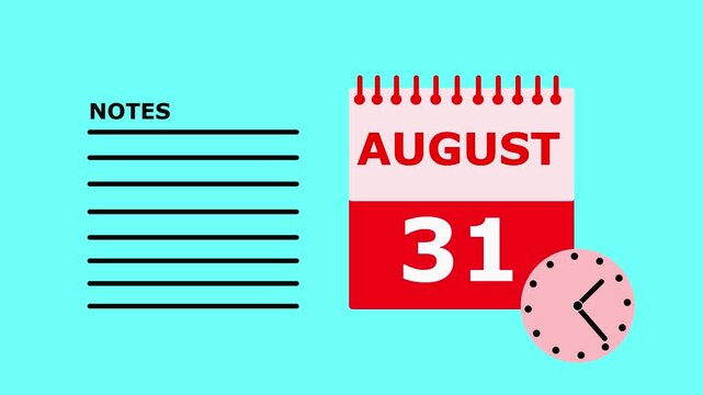 August 31 calendar page with notes section on turquoise background to-do list planner.