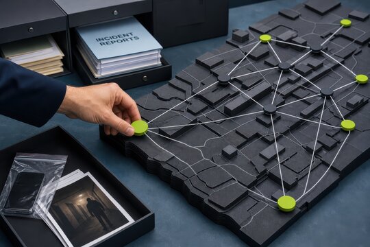 Cybersecurity incident response planning with hand placing marker on connected network map