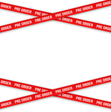 Pre-order red warning tape banner isolated on transparent background