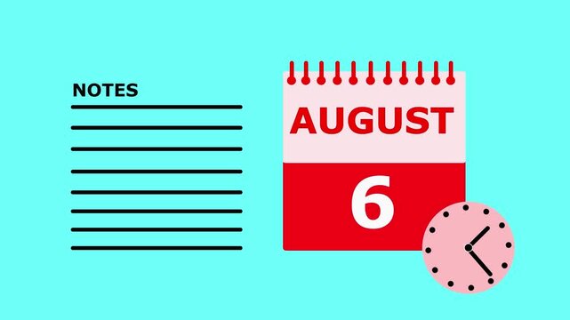 August 6 Calendar Page with Notes Section on Teal Background to-do list.