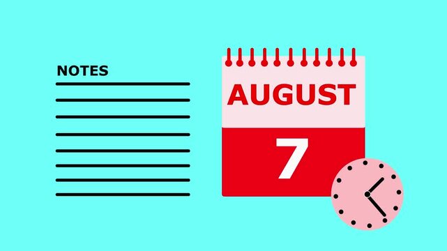 August 7 Calendar Page Tear Off Notes Background Teal date to do list.