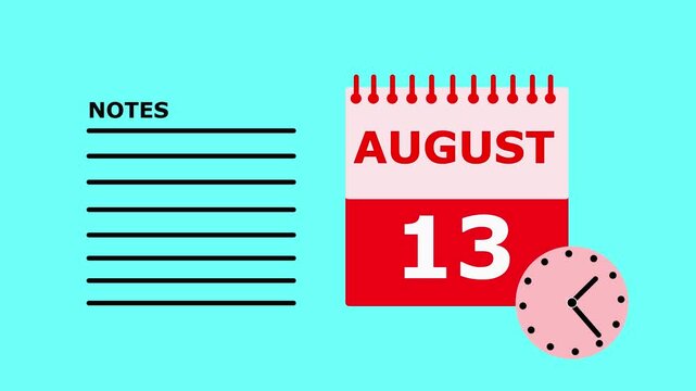 August 13 Calendar Page Teal Background Notes Space date month.