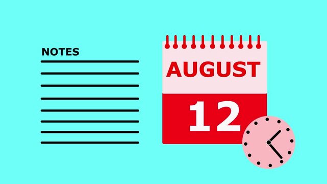 August 12 calendar page with notes section on teal background date planner.