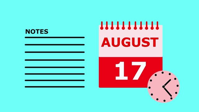 August 17 calendar page with notes section on teal background date to-do list.