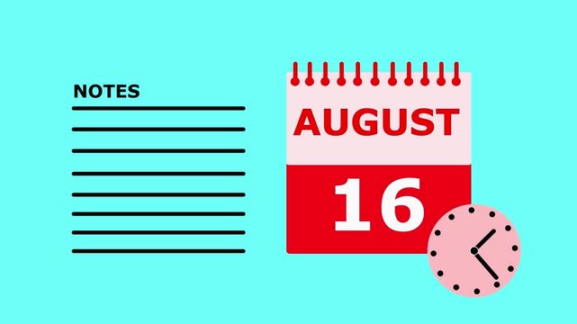 August 16 Calendar Page with Notes Section on Teal Background planner organizer.