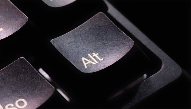 Close-up of a black keyboard with the 'alt' key illuminated