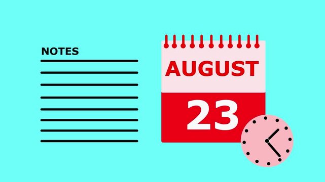 August 23rd calendar page with notes section on turquoise background date month.