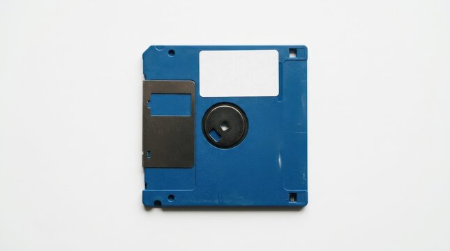 Floppy disk on a plain white background for retro technology and digital storage memory. Vintage computer diskette, obsolete data
