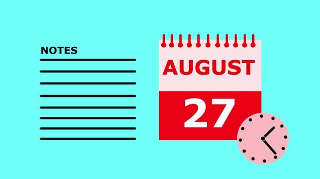 August 27 Calendar Page with Notes Section on Teal Background date month.