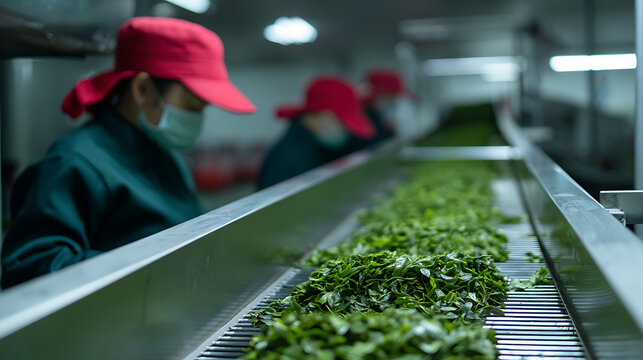 Tea Production Unit with Industrial Tea Processing Machinery, Tea Leaf Manufacturing, Packaging Operations, and Beverage Industry Infrastructure