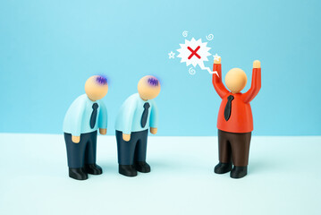 The boss yells at subordinates for failures and missed targets in the workplace. Pressure on...