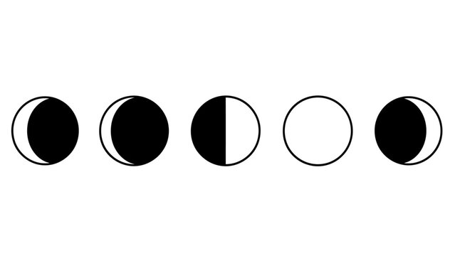 Black and white vector illustration depicting the different phases of the moon cycle