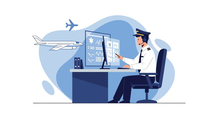 Fototapeta premium Pilot Using Futuristic Computer Interface for Aviation and Medical Data Analysis