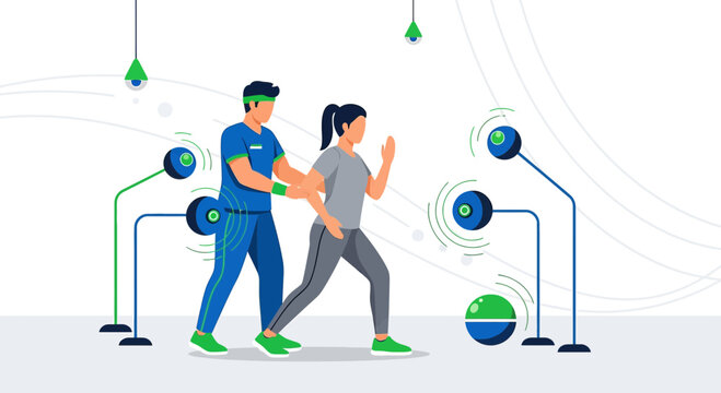 Physical Therapy Patient Receives Gait Analysis and Training with Modern Technology
