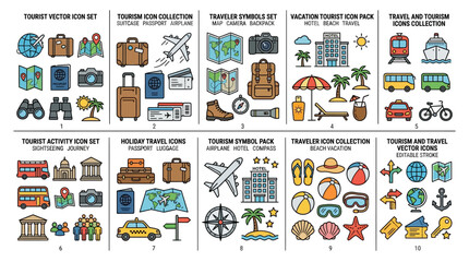 Fototapeta premium Travel tourism icons and symbols set.